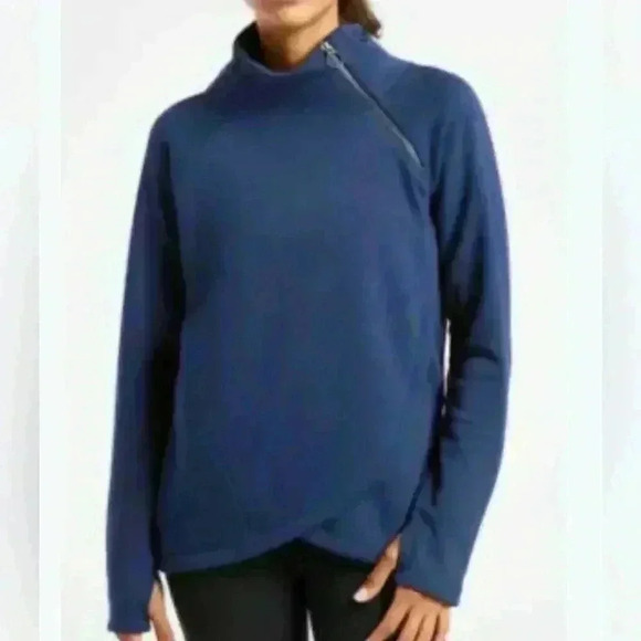 Athleta Cozy Karma Asymmetrical Pullover Sweatshirt, Navy Blue, Athleisure, XS - Picture 1 of 15